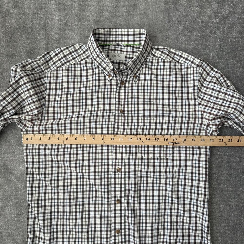 Eton Shirt Mens 16.5 42 Slim Brown Green Check Plaid Button Down Long Sleeve - Picture 8 of 12